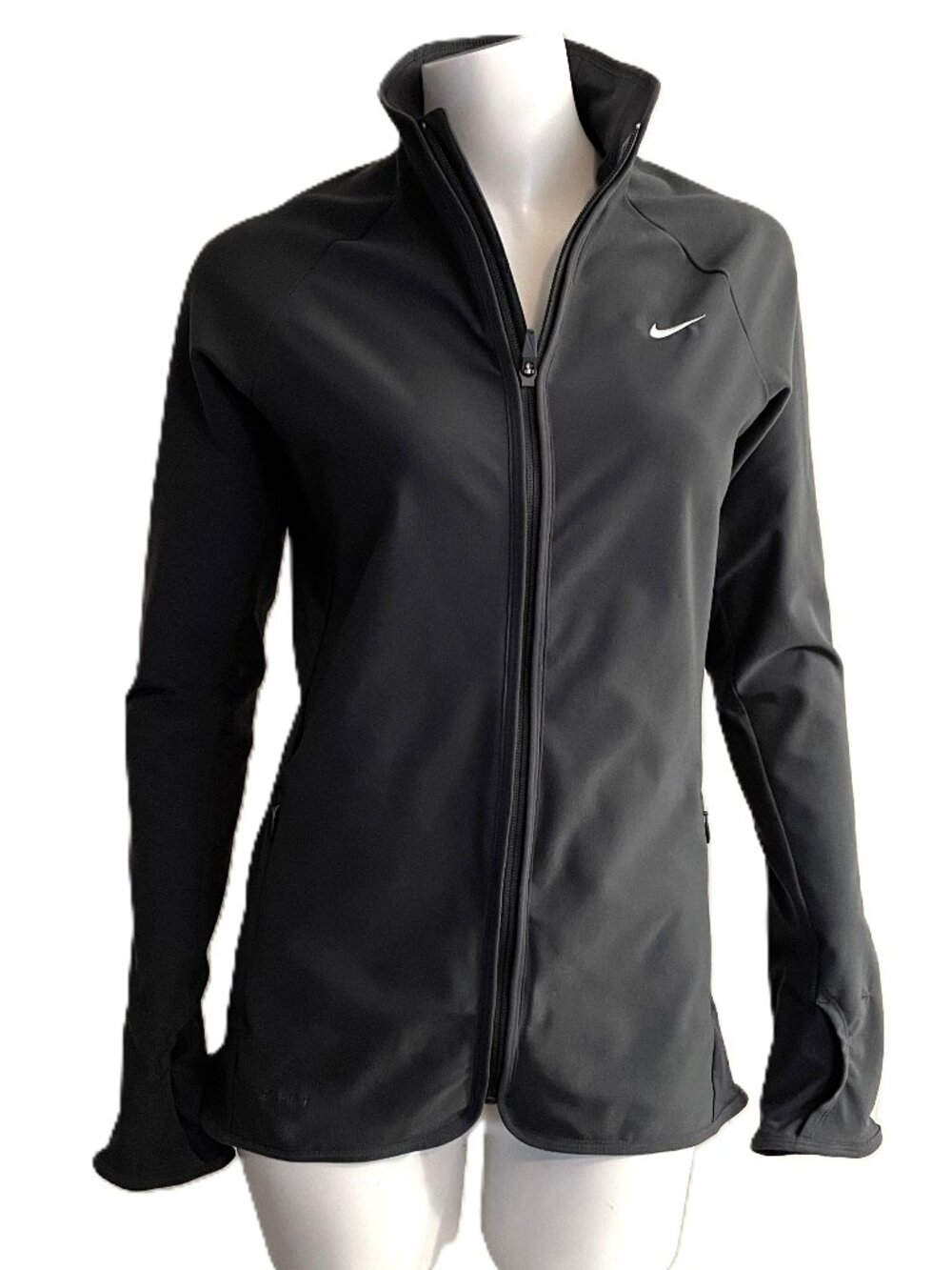Nike Dri-Fit Jacket Womens Medium Gray Full Zip Thumbholes Zip Pocket Athletic
